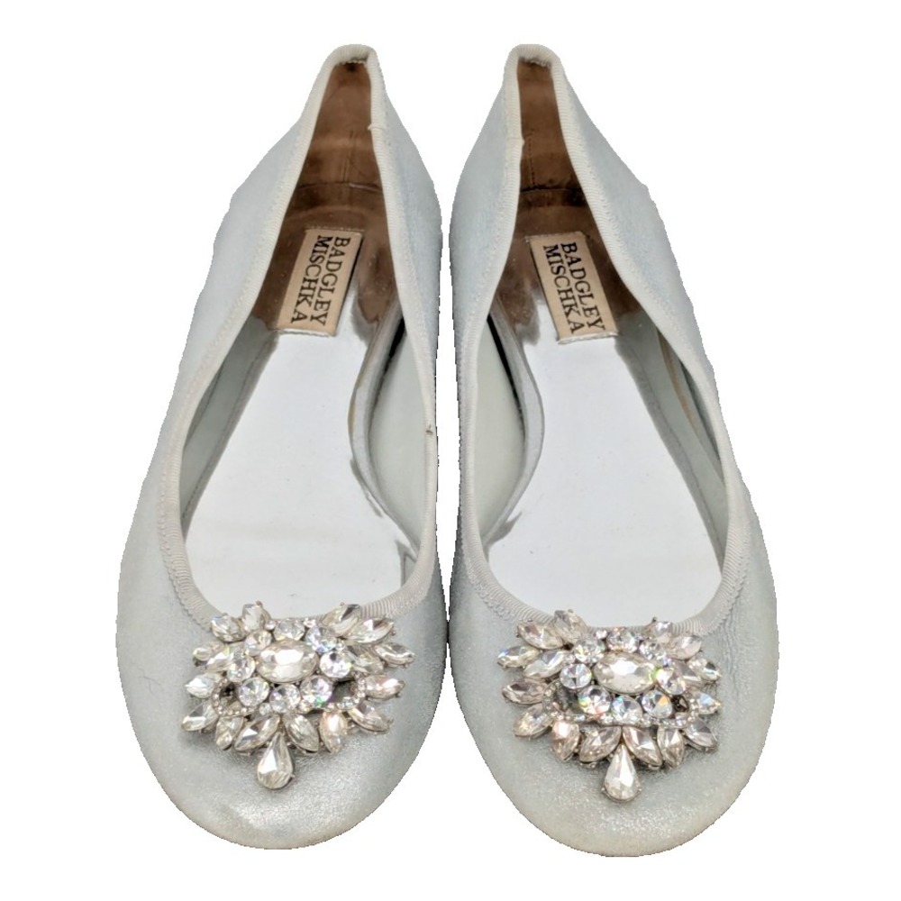 BAGLEY MISCHKA Leather Rhinestone Ballet Flats Size 6.5 Gray Metallic Nice